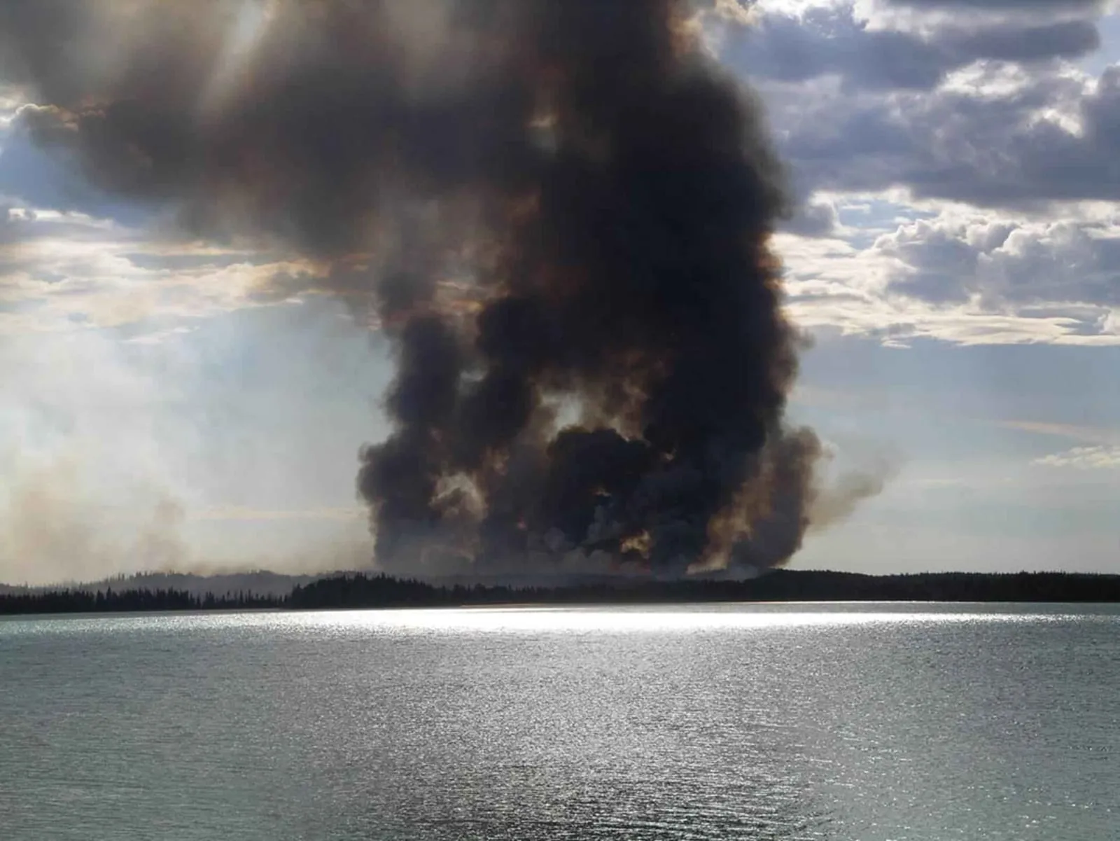 Une épaisse fumée s'élève au-dessus d'une forêt en feu